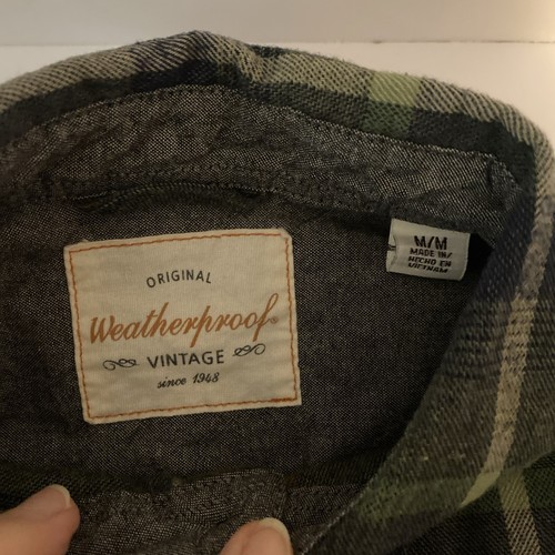 Weatherproof Vintage Flannel Shirt Med. Men's Green Plaid Button Down Long D1 - Picture 2 of 5