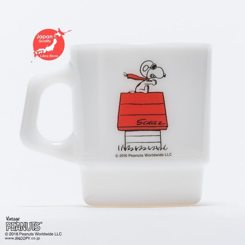 RARO Fire King SNOOPY Taza Apilable Cacahuetes Rojo Barón Leche Blanco 2016 de JAPÓN - Imagen 1 de 9