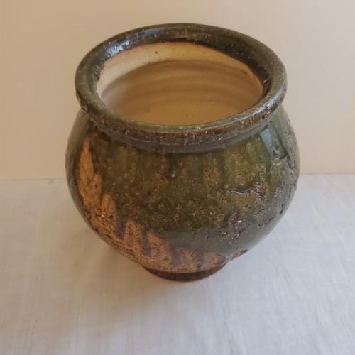 Vaso di fiori vintage in gres foglia di felce ceramica 5 libbre fattoria 8 pollici - Foto 2 di 8