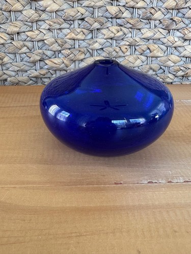 Cobalt Blue Hand Blown Glass Vase Bud Vase Marked On Bottom - Picture 5 of 7