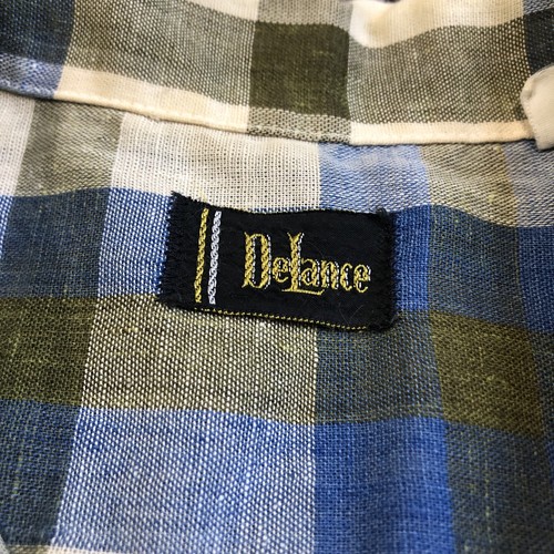 True Vintage 50s Loop Collar Button Up Shirt Size M Plaid Straight Hem 1950s - Picture 5 of 11