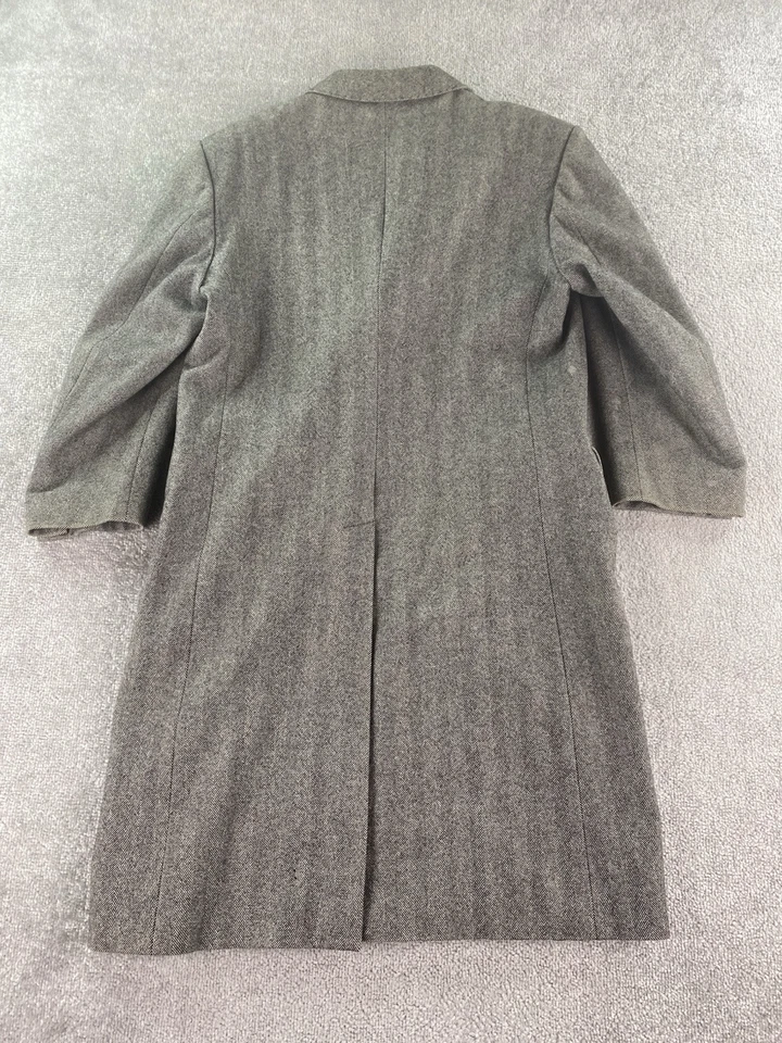 Винтажный Marcello Milanelli пальто 42 R серый шерсти твид елочка двубортный - Изображение 3 из 4
