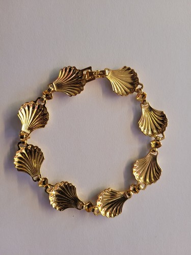 AVON goldfarben goldfarben Muschel Muschel Panel Gliederarmband signiert 6,75 VINTAGE - Bild 5 von 11