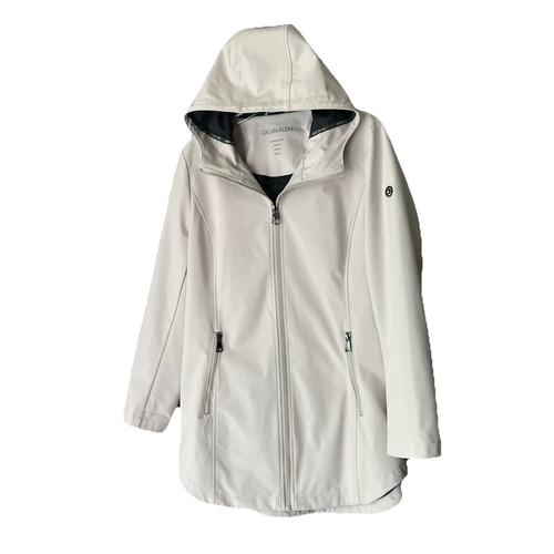 Calvin Klein Raincoat Oysters Beige Coat Zipper Hooded Water Resistant Women’s L - Picture 2 of 13