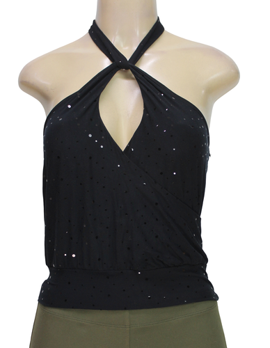 Taunt Damen Neckholder Top Stretch ärmellos Pailletten schwarz Gr. S