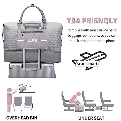 Weekender Taschen für Damen mit Kulturbeutel groß Übernachtungstaschen Reise A-grau - Bild 5 von 6