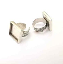 Kwadratowy antyczny srebrny pierścień puste ustawienia, mocowanie kaboszonowe regulowana żywica