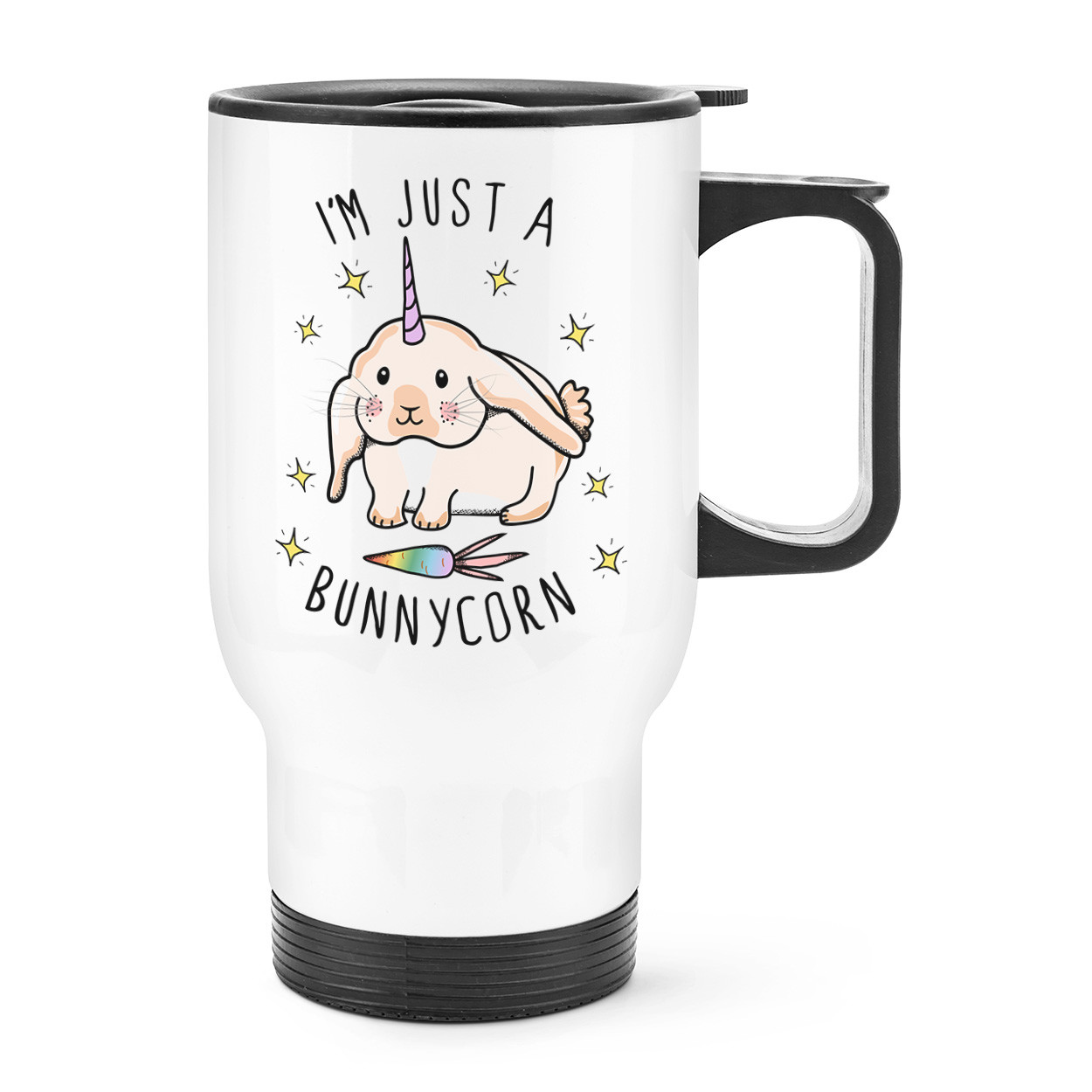 I'm Just A Bunnycorn Travel Mug Cup With Handle - Bunny Unicorn Rabbit Funny