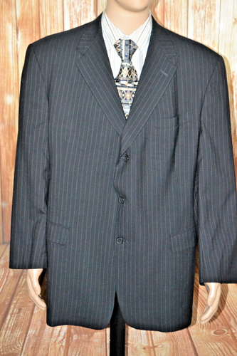 Burberry London Men Wool Black Stripe 3 Front Button Suit Sz 48L Wst 40x28 - Picture 3 of 20