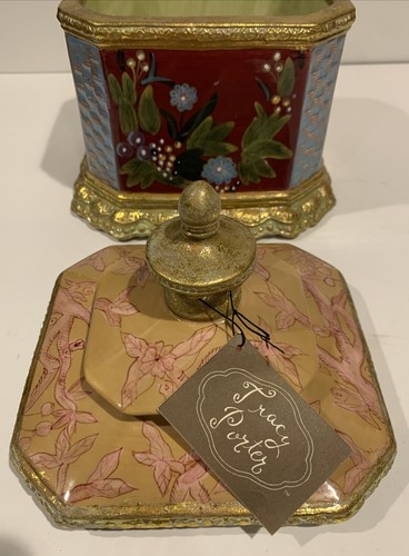 Tracy Porter dekorative handbemalte Keramik Kanister Deckel Burgund & Gold Foto - Bild 5 von 10
