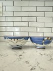2 Happy Cat Rice Bowls Blue Japan Warai Neko Porcelain