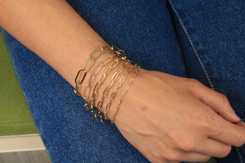 14k Yellow Gold Paperclip 2mm-7mm Chain Bracelet Necklace Mens Womens 7"-24" - Picture 34 of 72