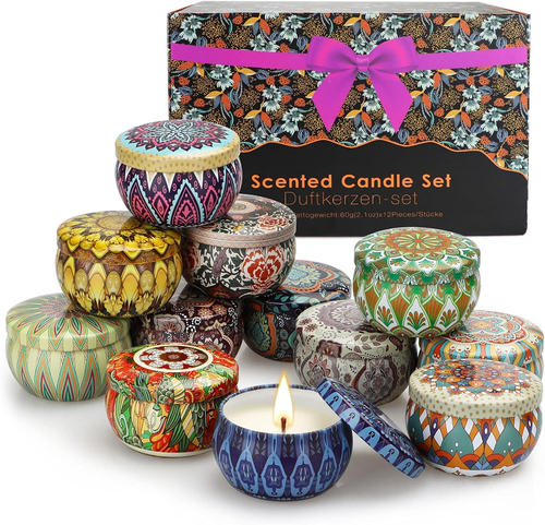 70G*12 Pezzi Candele Profumate in Latta, Regalo Set per Donna, Confezione Regalo - Foto 12 di 12