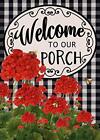 Home Decorative Welcome to Our Porch Geranium Spring Summer Garden Flag, Red .