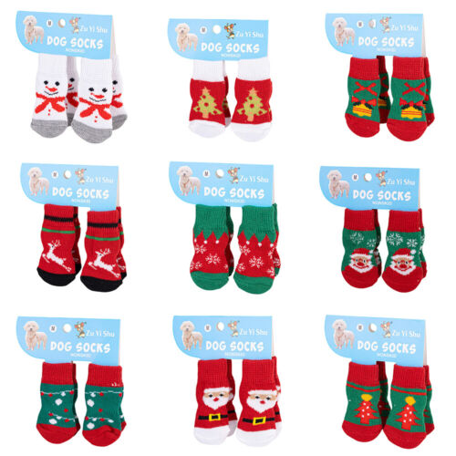 4PCS Christmas Pet Warm Socks Xmas Knits Socks Anti Slip Dog Cat Puppy Gift - Picture 3 of 26
