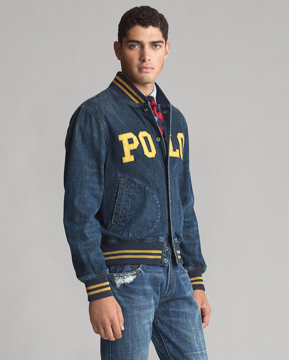 Ralph Lauren Mens Denim Baseball Varsity Polo Logo Snap Button