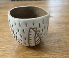 Anthropologie Planter Vase White Leaf & Brown Pottery