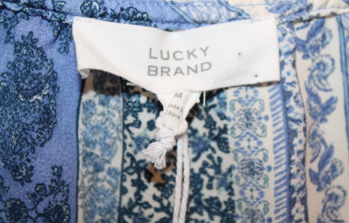 Lucky Brand Short Flutter Sleeve Tie Waist Midi Dress in Peri Vertical ~ Size M - Picture 7 of 12