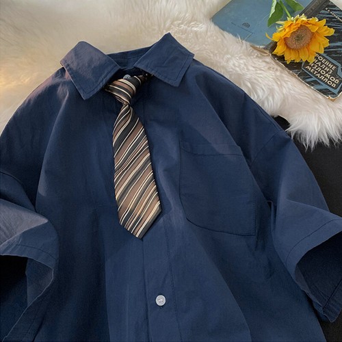 Blusas marrón vintage camisa manga corta para hombre corbata de verano DK uniforme camisas - Imagen 13 de 27