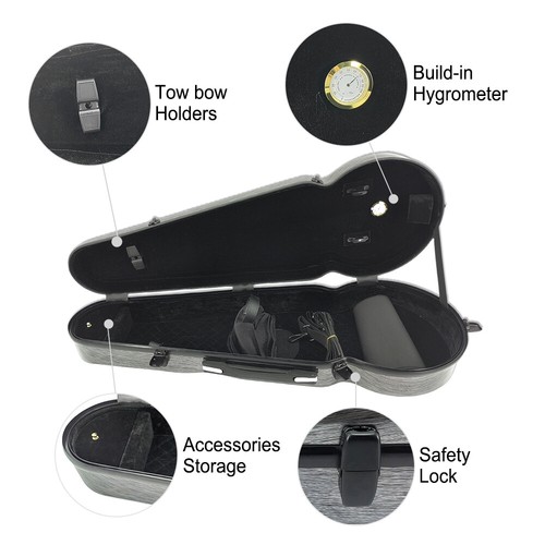 New Carbon Fiber 4/4 Viola Case 15-16.5inch Viola Case with Backstarp Handle - Picture 4 of 10
