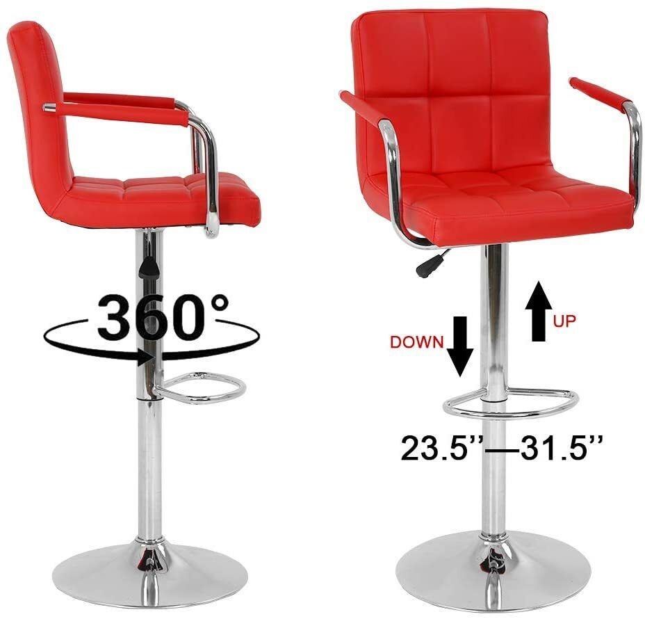 Set of 2 Bar Stools Counter Stools Adjustable Swivel Barstools with Armrest - Picture 23 of 32