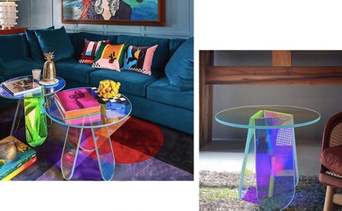 Chic Contemporary Acrylic Accent Table Round Laser Side End Coffee Table Rainbow - Picture 4 of 15