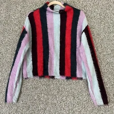 Blank NYC Sweaters Womens Small Multi Stipe Angora Mock Neck Short Boxy Cozy