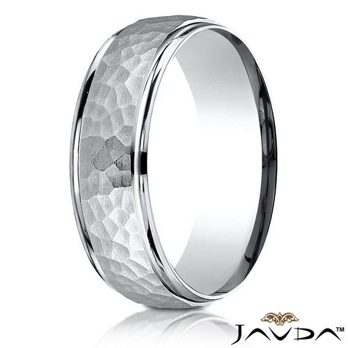 7mm Hammered Finish Men's Women's Wedding Band 14k White-Yellow-Rose Gold Ring - 第 6/16 張圖片