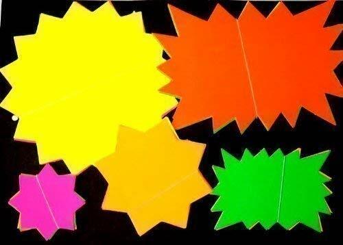 Pack of 100 Fluorescent Stars Neon Flash cards Pricing Display tags Sale signs - Picture 6 of 13
