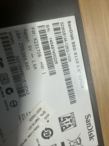SanDisk X110 128GB SD6SB1M-128G-1006 2.5" SATA Solid State Drive SSD 724415-001 - Picture 4 of 6