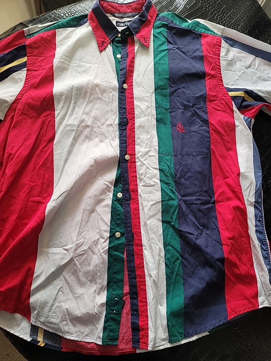 【レア】美品 NINE Stripe Shirt One-piece RARE VINTAGE Nautica sz L red blue white yellow block stripe