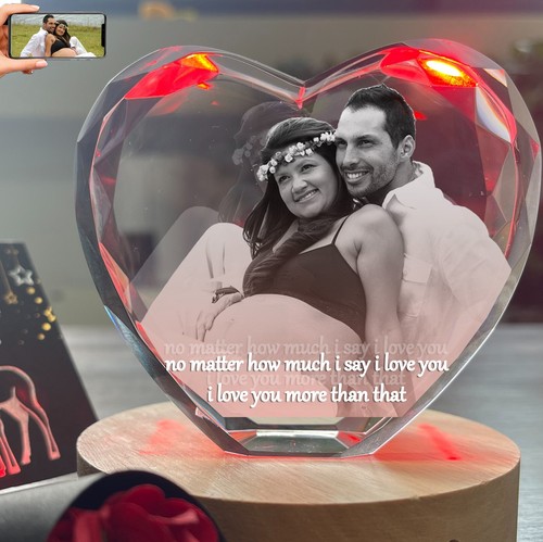 Anniversary Gift Personalized 3D Crystal Photo Heart Custom Picture Wedding Day - Picture 6 of 18