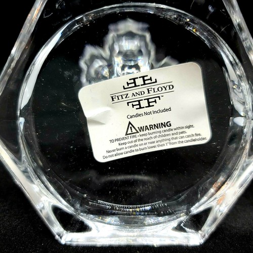 Fitz and Floyd Set of 2 Candle Holders 4" Tall Clear Glass Norwich New in Box - Picture 7 of 8