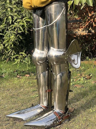 Steel Greaves Medieval LARP full Armor Leg Guard Rustic Vintage full wearable - Picture 8 of 11