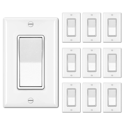 10 Stück einpoliger Dekorateur Lichtschalter mit Wandplatte, 15A 120/277V, Wippe - Bild 11 von 12