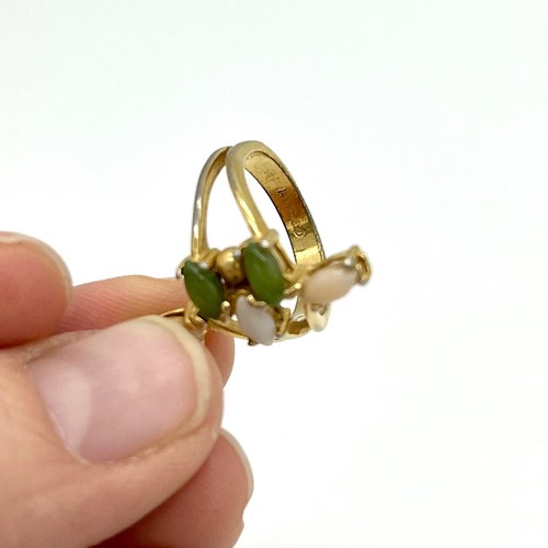 Anillo de cóctel HGE vintage de oro de 14k con cabujones verdes y rosas talla 5,5 - Imagen 5 de 7