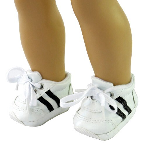 White Black  Gym Sneakers Shoes Fits American Girl Boy Logan 18" Doll Clothes - Picture 1 of 3