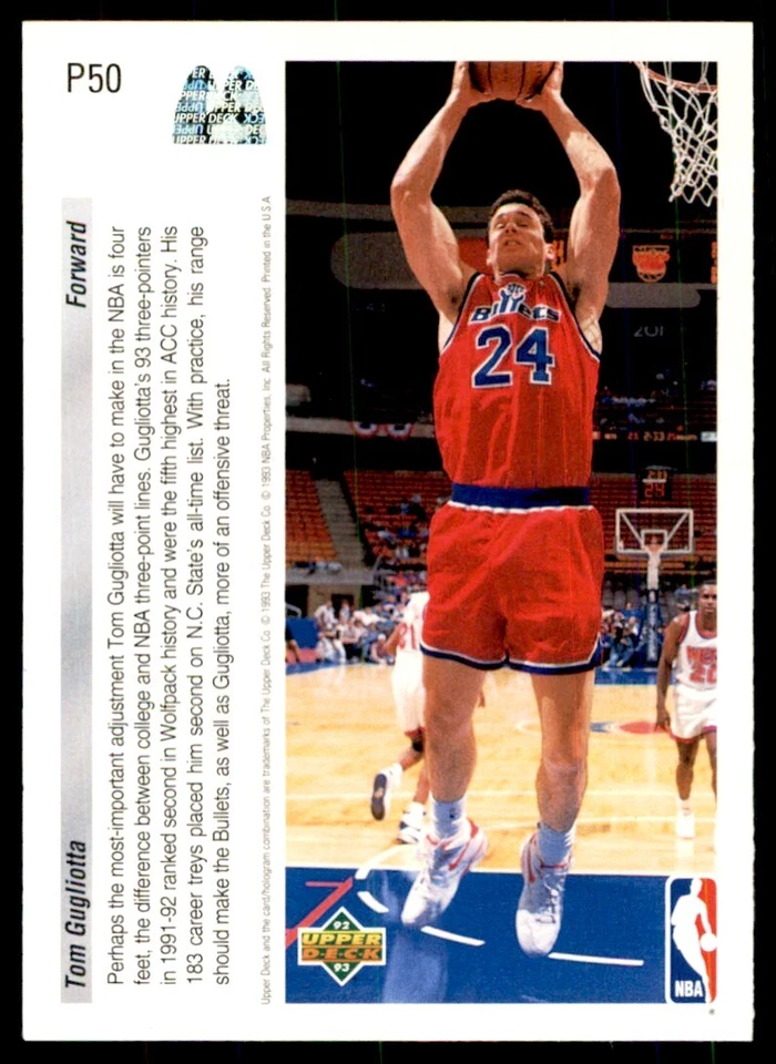 1992-93 Upper Deck Tom Gugliotta Washington Bullets #P50 - Image 2 of 2