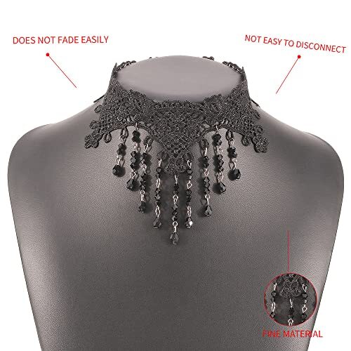 Gothic Lace Choker Necklace Black Crystal Tassel Collar Necklace Sexy Women's A - Bild 4 von 5