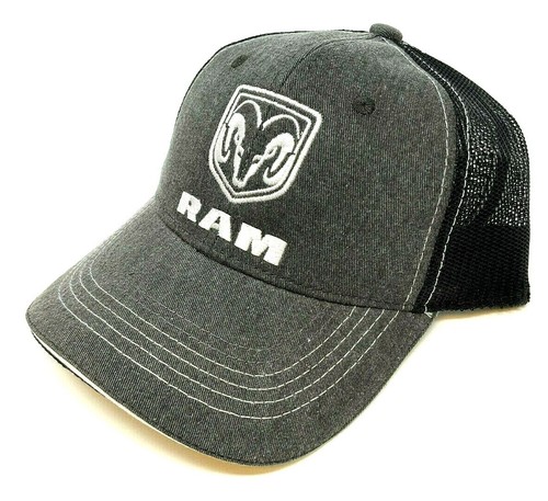 DODGE RAM LOGO GREY DENIM BLACK MESH TRUCKER SNAPBACK HAT CAP ADJUSTABLE RETRO - Picture 3 of 4