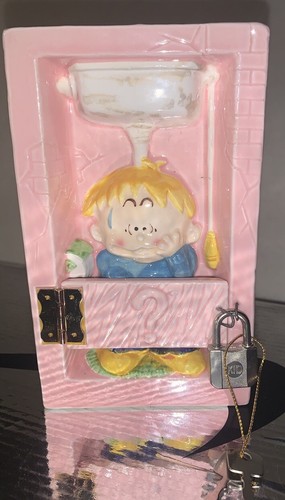 Vintage TOKAI Ceramic Boy In Stall With Lock Piggy Bank - Picture 1 of 6