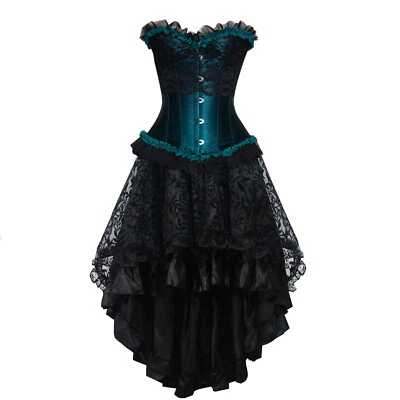 R-DESSOUS Korsett mit Rock türkis schwarz Set Corsagenkleid Ballerina Kostüm Karneval