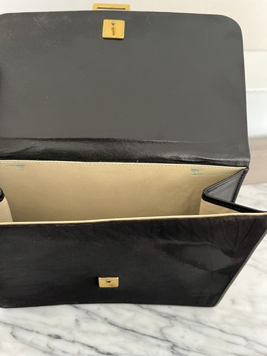 Black Purse Evening Bag Leather Pony Satin Purse Handbag Gold Clasp Vtg 50s 60s - Picture 8 of 9