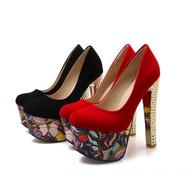 Ladies Clubwear shoes Faux Suede Floral Platform High Heels Party Pumps US Size Ladies Clubwear shoes Faux Suede Floral Platform High Heels Party Pumps US Size