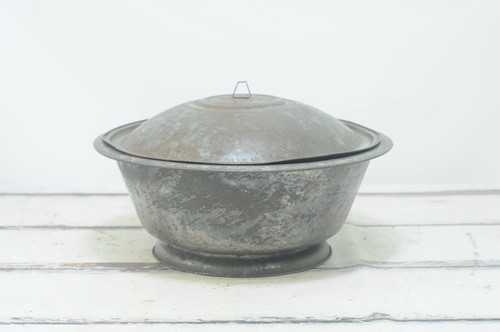 Antik 1800er Primitive ""NEU KINK"" Teigschüssel bedeckt große Metall Blechschüssel - Bild 4 von 12