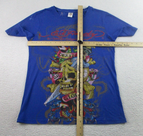 Ed Hardy by Christian Audigier T Shirt Unisex Large AOP Blue Snake Skull *READ* - Picture 5 of 9