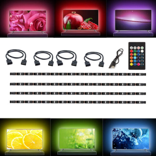 TV LED Backlight 4 X 50CM USB 5050 RGB LED Strip Light Remote Kit 5V 30Leds/M - Picture 3 of 11
