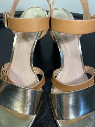 Johnston & Murphy Sandals Womens 8.5 Heel Gold Camel Genuine Leather Strappy - Picture 7 of 14