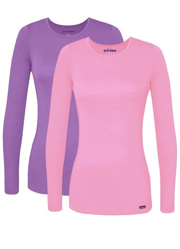 Sivvan 2er Pack Damen Comfort Langarm T-Shirt / Unterwäsche Tee gemischte Farben - Bild 120 von 147
