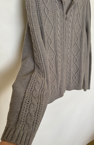 Maglione donna Liz Claiborne L grigio maglia cavo misto cotone con cappuccio zip intera - Foto 3 di 8